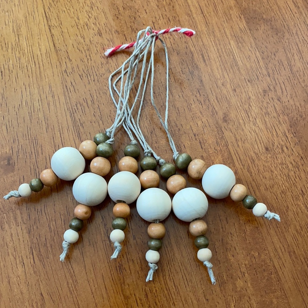Set of 6 handmade wood bead Christmas ornaments